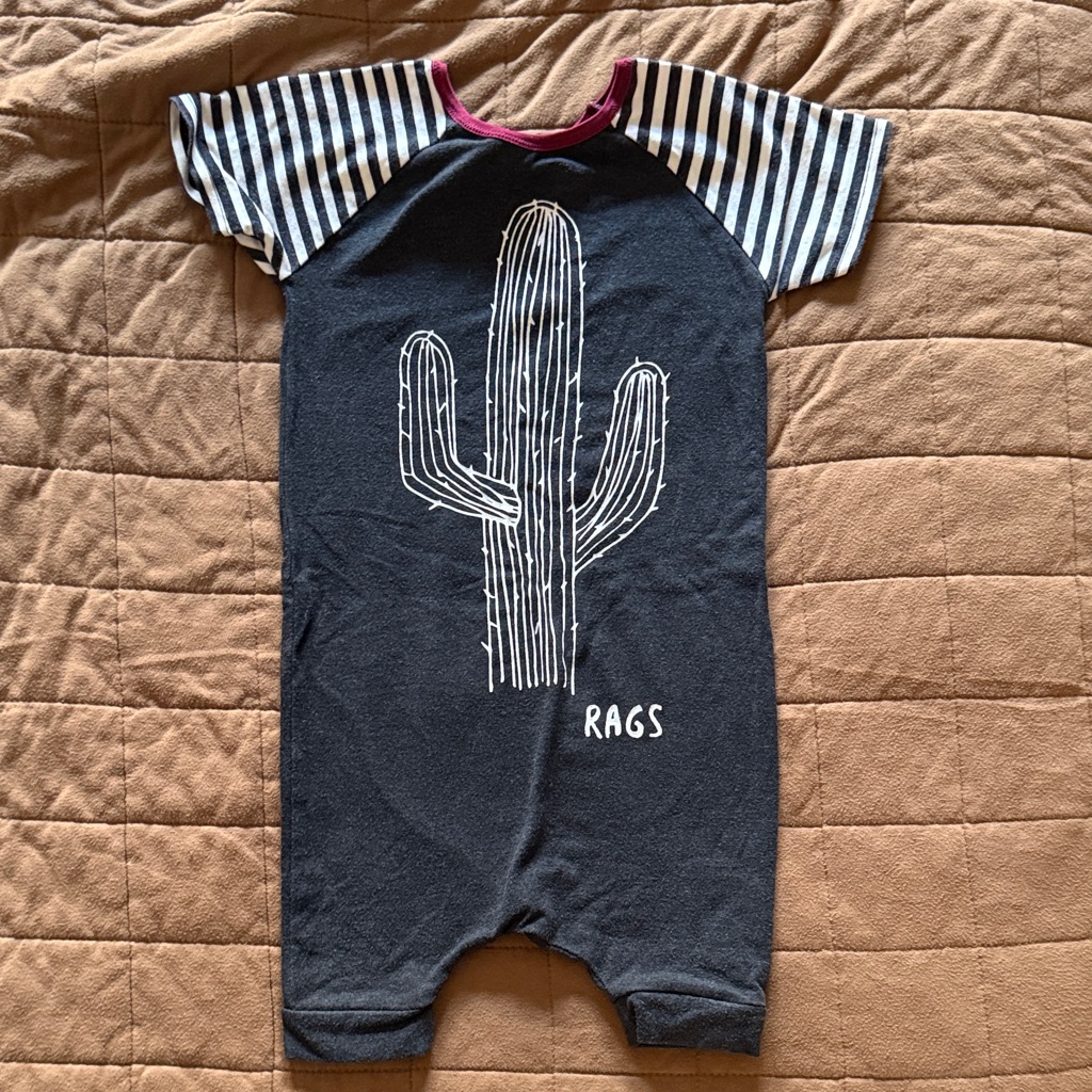 Rags Striped Sleeve Cactus Print Romper